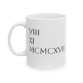 Roman Numeral Date Ceramic Mug — Celebrate that special date with every sip